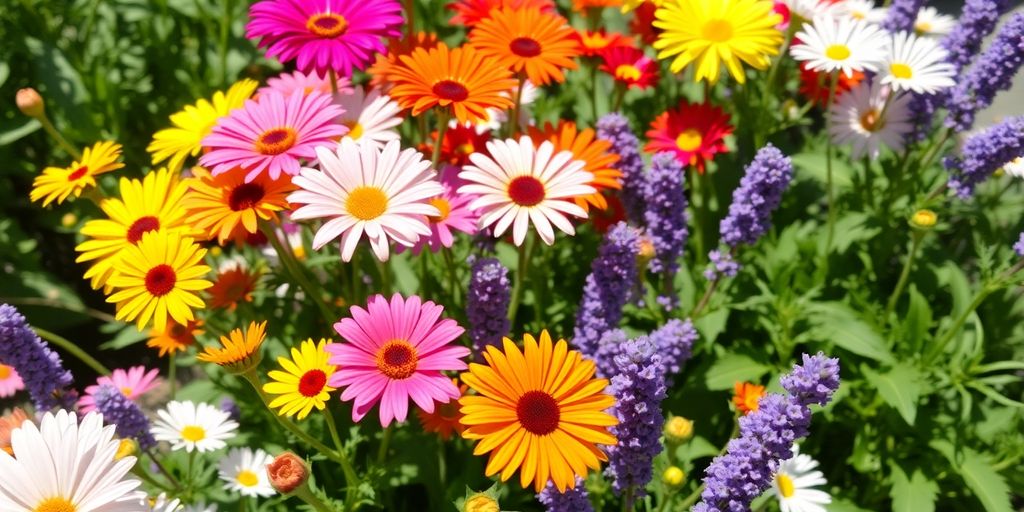 Colourful low-maintenance flowers in a sunny garden.