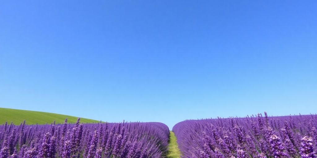 Lavender fields in Provence under a clear blue sky.