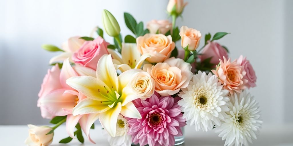 A variety of ten flowers in a calming arrangement.